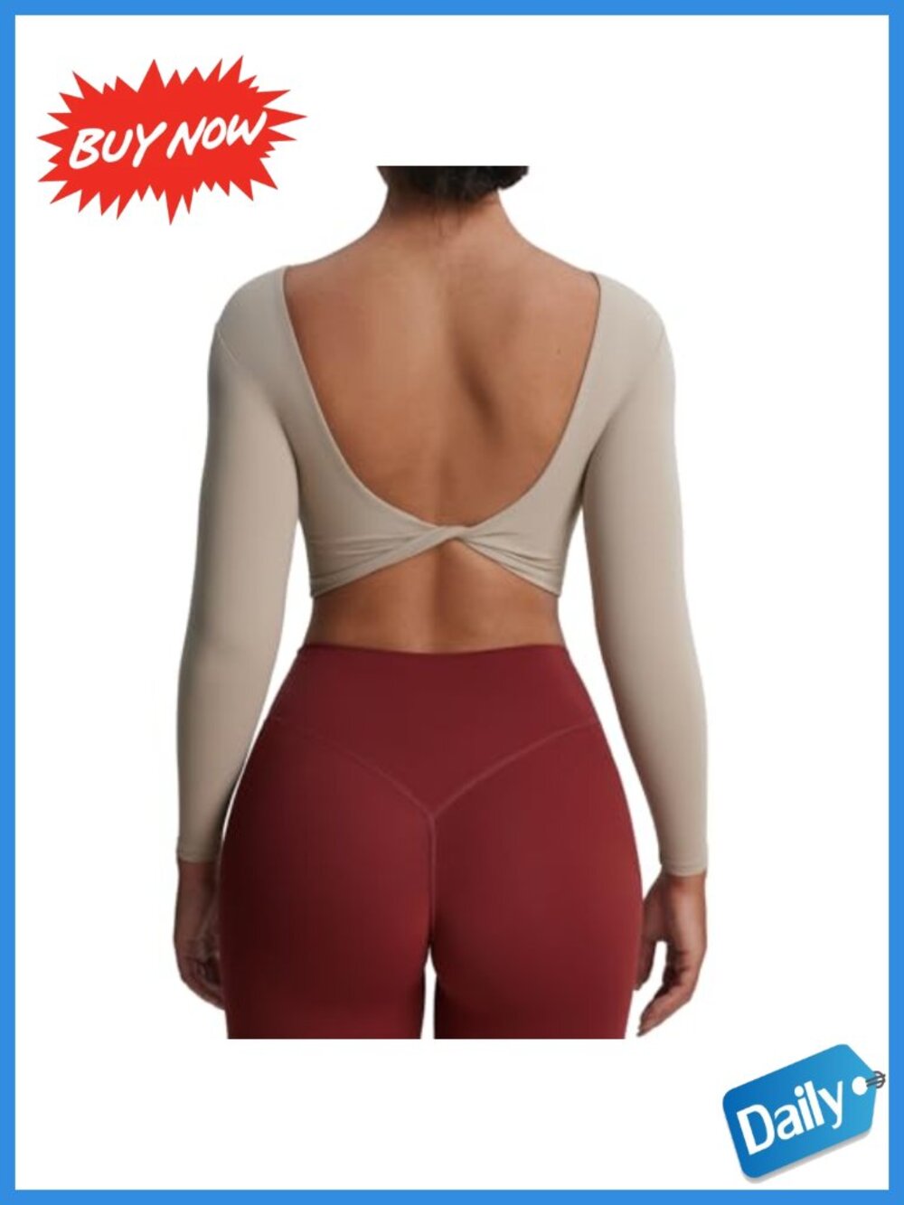 Aoxjox Women's Emma Long Sleeve Crop Top Nylon Spandex Open Back